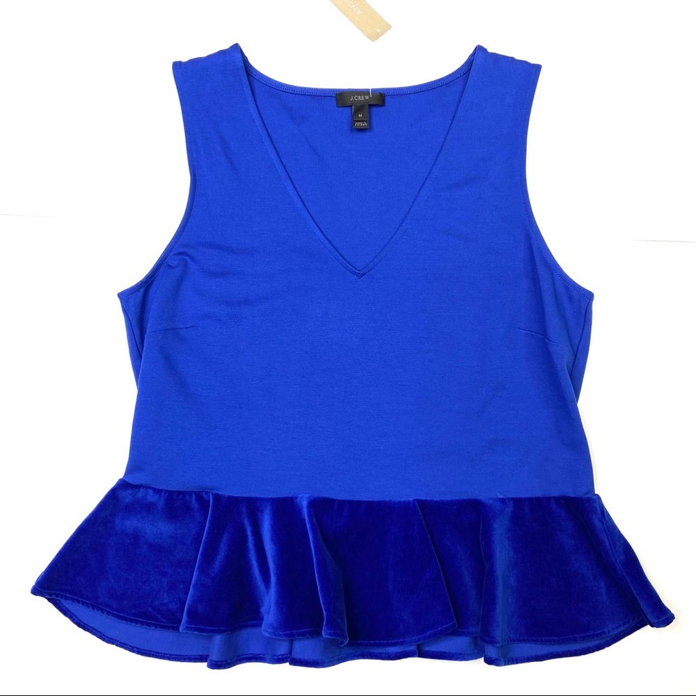 J. Crew Top Velvet Peplum Sleeveless V-Neck M New - Picture 1 of 4
